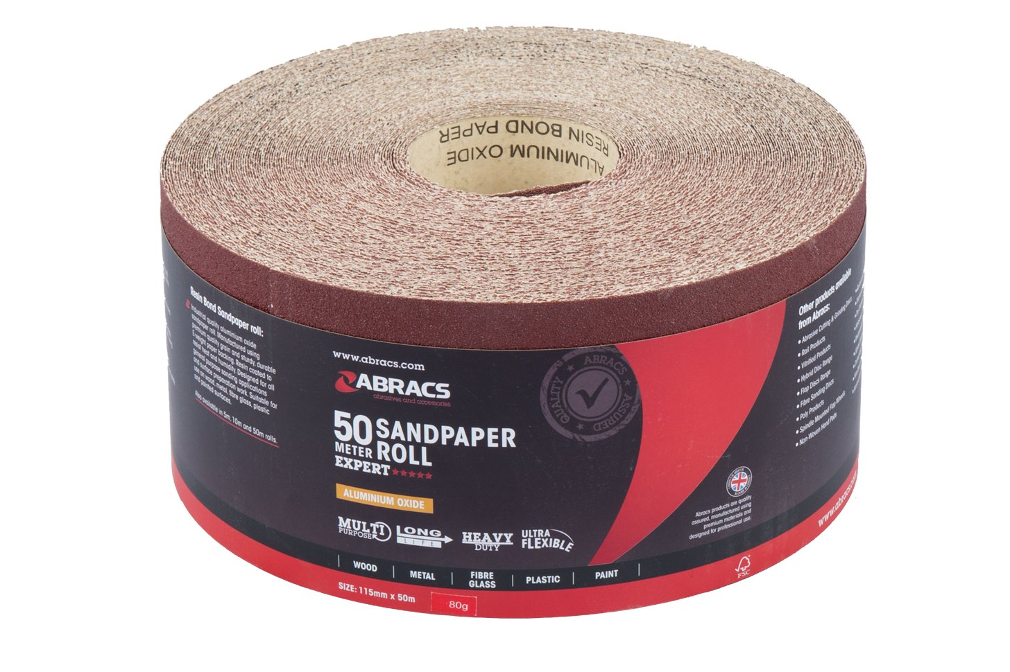 Abracs  Sandpaper Roll 115mm x 50M x 80G