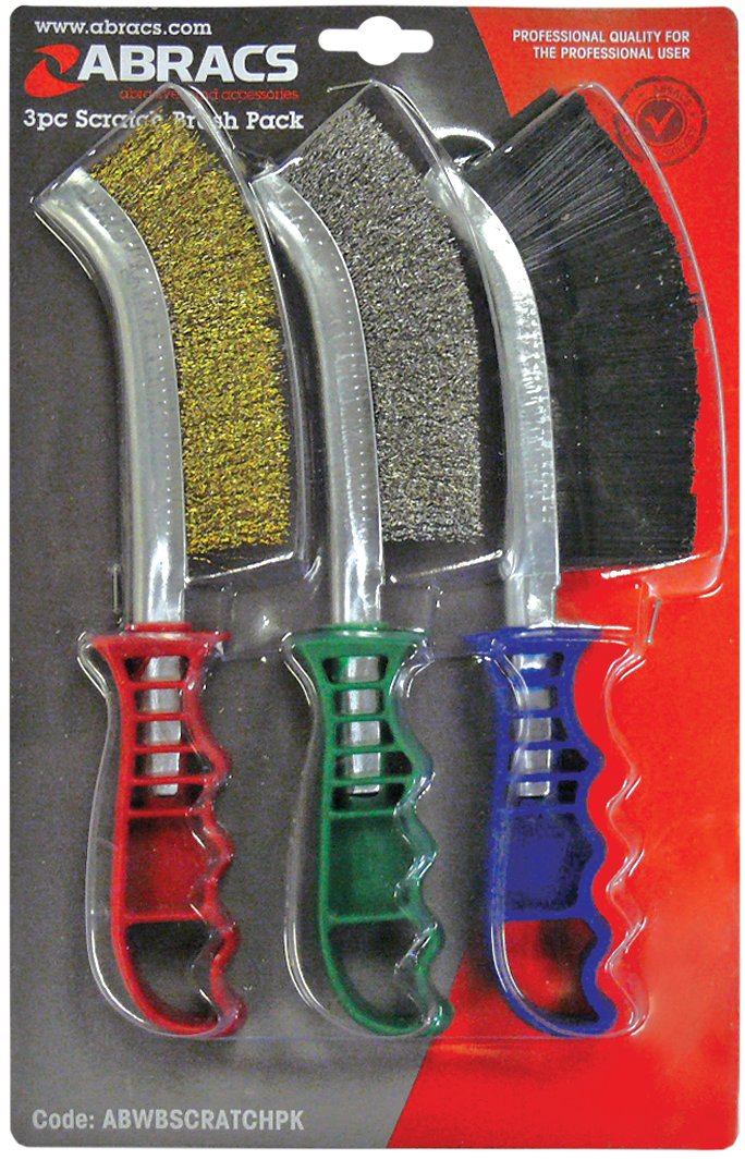 Abracs  3pc SCRATCH BRUSH PACK - PLASTIC HANDLE 