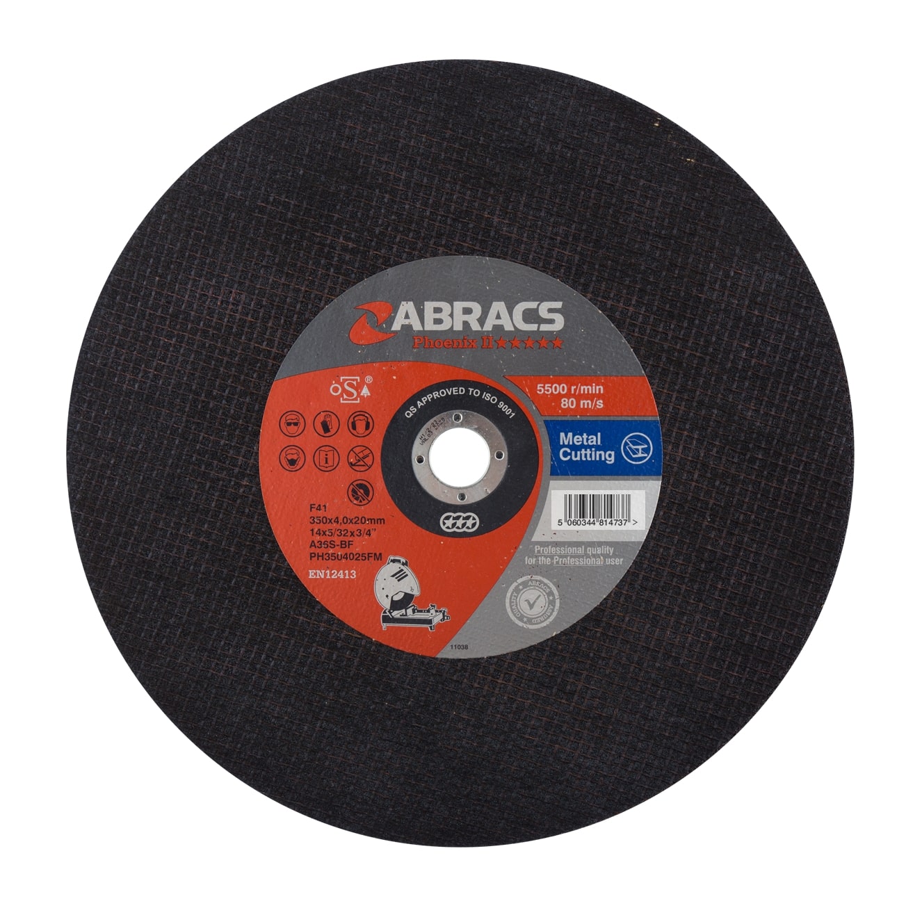 Abracs  350mm x 4.0mm x 20mm FLAT METAL Cutting Disc