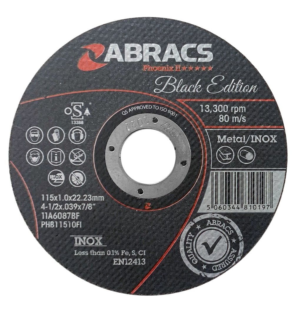 Abracs  115mm x 1.0mm x 22mm PHOENIX EXTRA THIN **BLACK EDITION** CUTTING DISCS