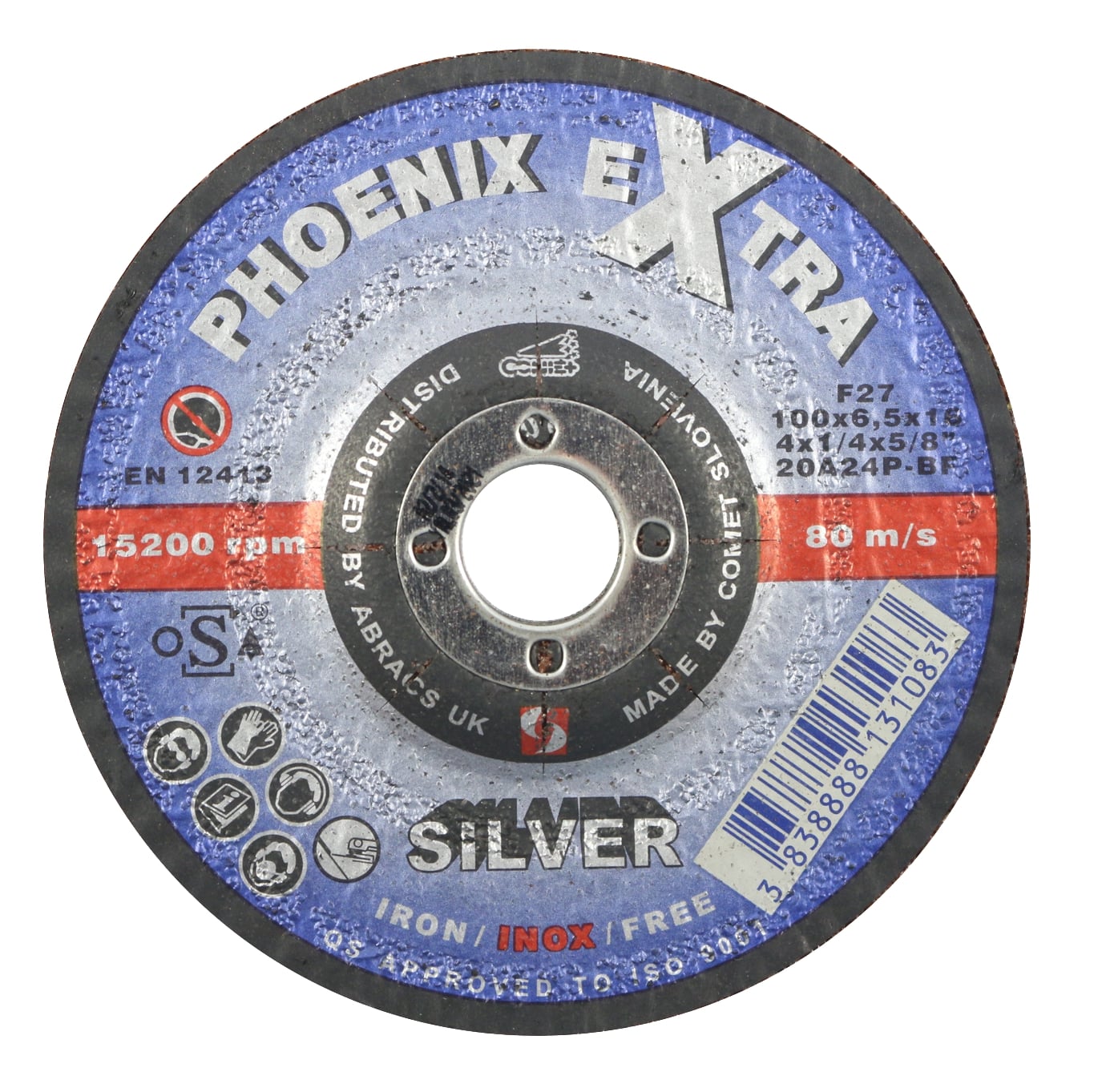 Abracs  SILVER 100mm x 6mm x 16mm DPC INOX Grinding Disc