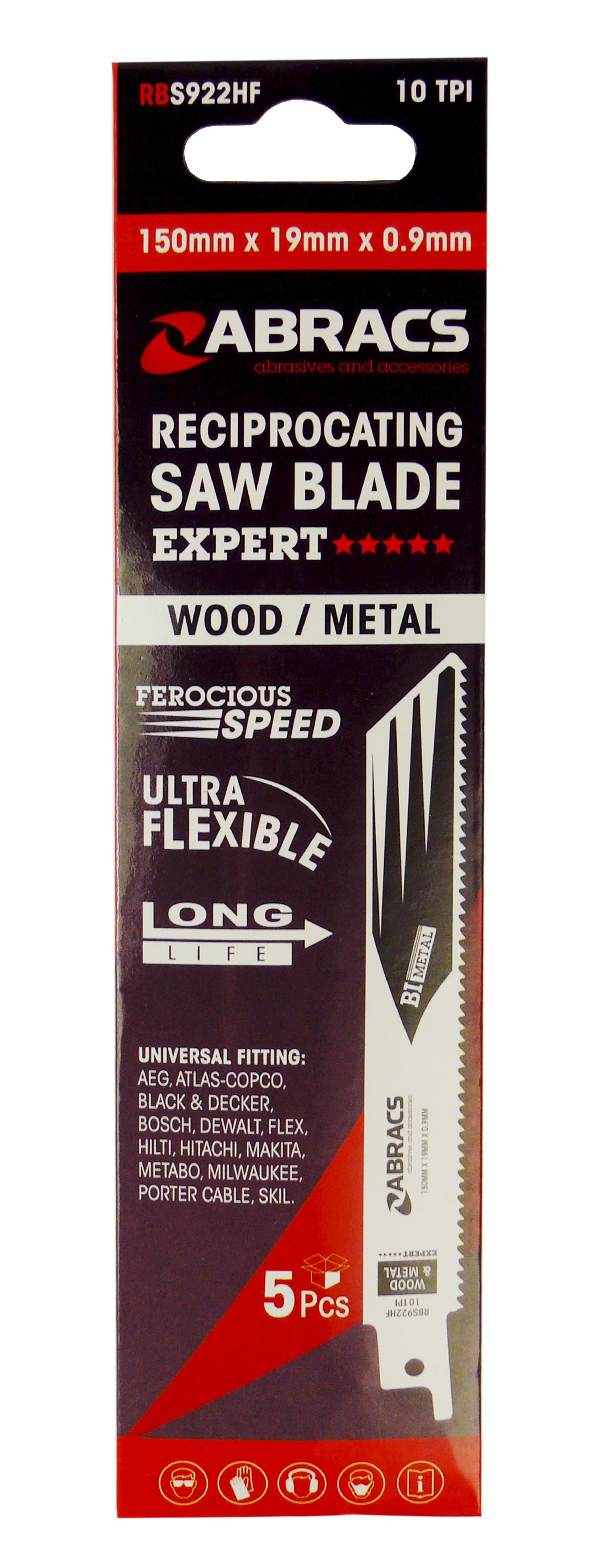 Abracs  RECIP BLADE 150x19x0.9mm WOOD/METAL (5) 