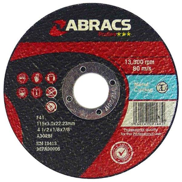 Abracs  PROFLEX 115mm x 3mm x 22mm FLAT METAL CUTTING DISCS